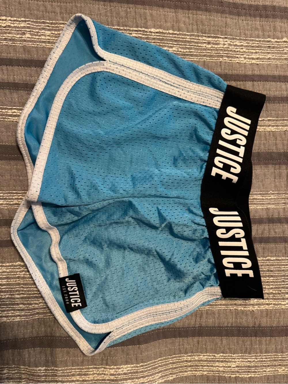 Justice Light Blue Athletic Shorts with Black Waistband